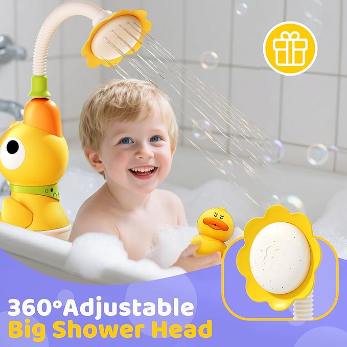 Baby Bath Toys, Baby Bath Shower Head for Bathtub with 1 Adjustable Sprayer, Control The Flow Rinser Babies with 3 Squirting Ducks for Newborns, Toddlers Kids in Bathtub Sink