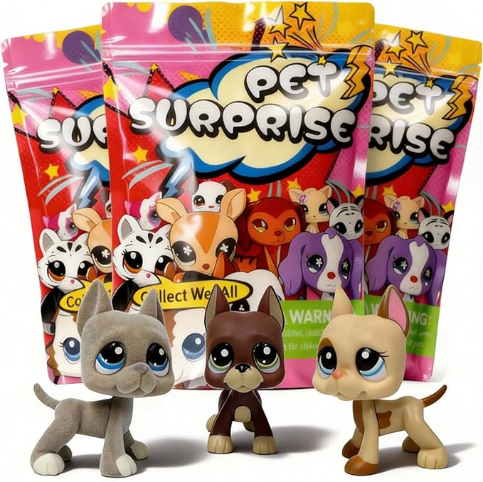 3pcs/Set Custom Flocked Pet Shop Toys Short Hair Cat Kitten Collie Great Dane Cocker Spaniel Dachshund Puppy Dog OOAK Compatible with LPS (#184 and 1519 and 1647)