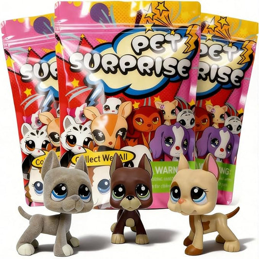 3pcs/Set Custom Flocked Pet Shop Toys Short Hair Cat Kitten Collie Great Dane Cocker Spaniel Dachshund Puppy Dog OOAK Compatible with LPS (#184 and 1519 and 1647)