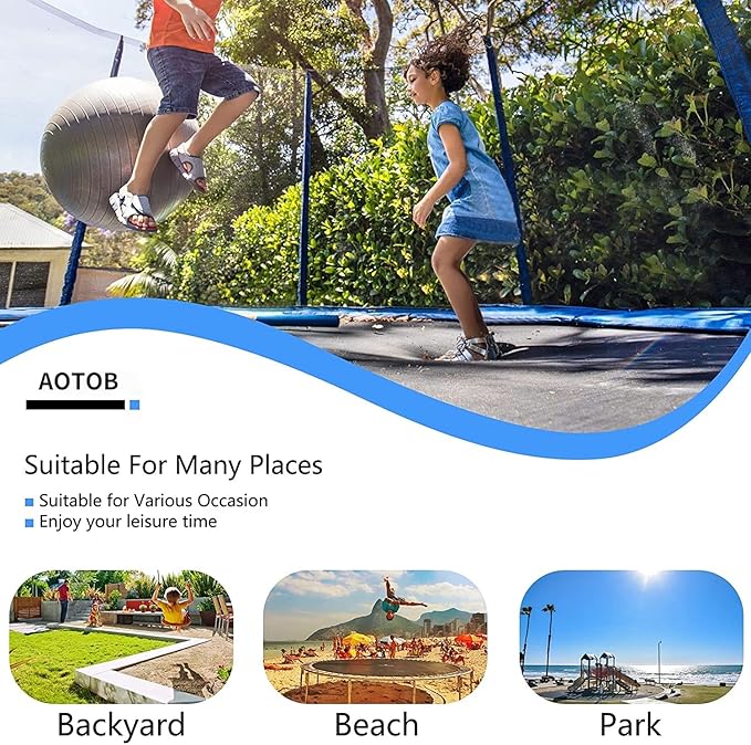 AOTOB 8FT 10FT 12FT 14 FT 15FT Trampoline with Safety Enclosure Net，Outdoor Trampoline with Basketball Hoop, Heavy Duty Jumping Mat and Spring Cover Padding for Kids and Adults, Storage Bag and Ladder