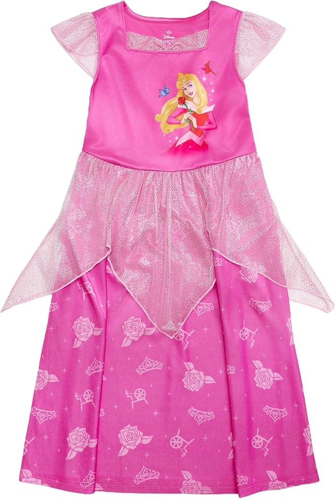 Disney Girls' Princess Dress Nightgown, Fantasy Gown, Soft & Cute Pajamas for Kids