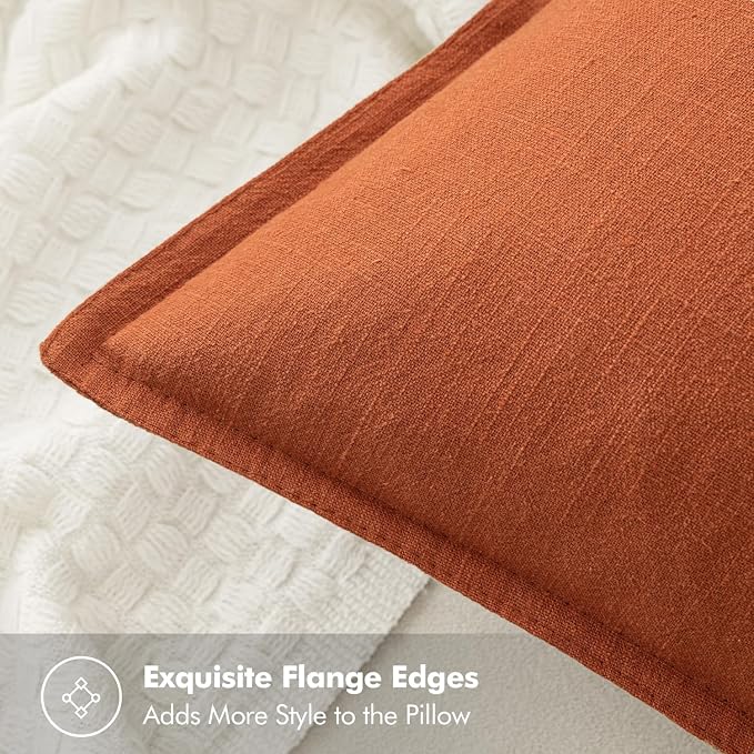 MIULEE Decorative Linen Euro Sham Pillow Covers 26x26 Rust | Boho Farmhouse Fall Autumn Couch Throw Pillows for Bed, Pack of 2 Accent Modern Pillowcases, Sofa Livingroom Home Decor