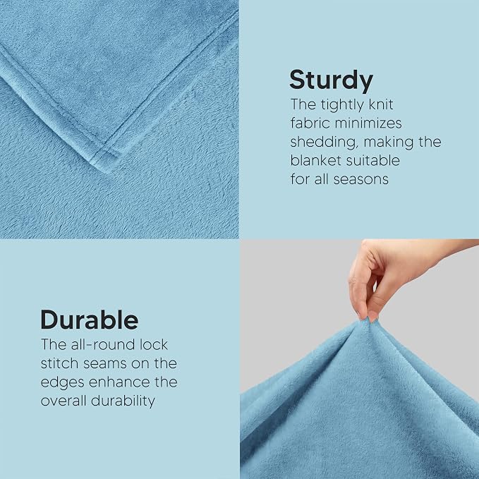 Utopia Bedding Soft Fleece Bed Blanket Queen Size Washed Blue (90x90 Inch) | Microfiber Plush Warm Lightweight Breathable Cozy Blanket Anti-Static, All Season Use, Gift for Women and Men