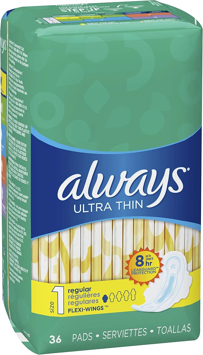 ALWAYS Ultra Thin Size 1 Regular Pads With Wings Unscented, 36 Count