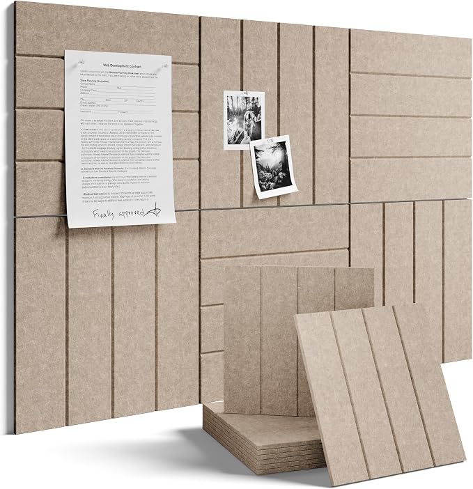 Fluxynara 36" x 24" Large Felt Bulletin Board, Taupe | 6 Pack Cork Board Alternative with 30 Safe Adhesive Tabs, Pin Boards for Wall Decor, Home, Office, Classroom,Dorm