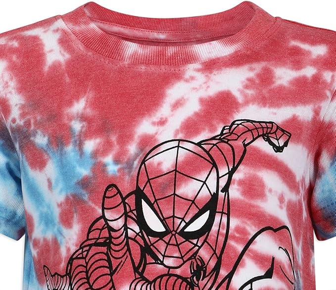 Marvel Spider-Man Boys Tie Dye Short Sleeve Shirt and Shorts Set for Toddler and Big Kids