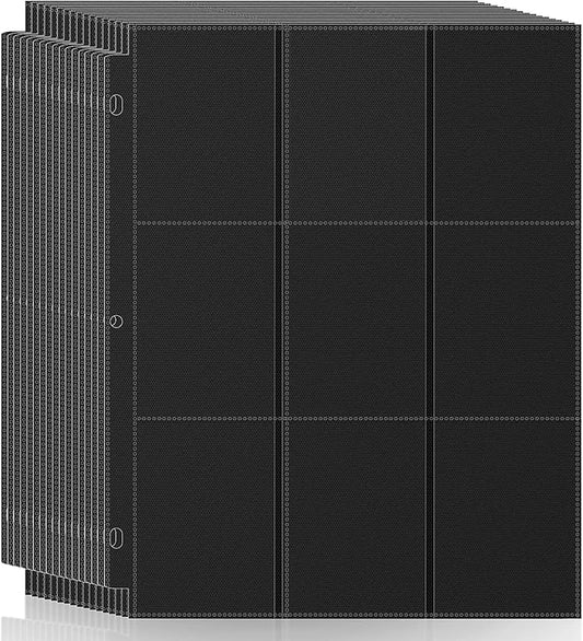 50 Pack 9 Pocket Page Protector,900 Pockets Black Trading Card Sleeves Pages Baseball for 3 Ring Binder, Sheets Standard Size Cards, Sport Game Business Cards