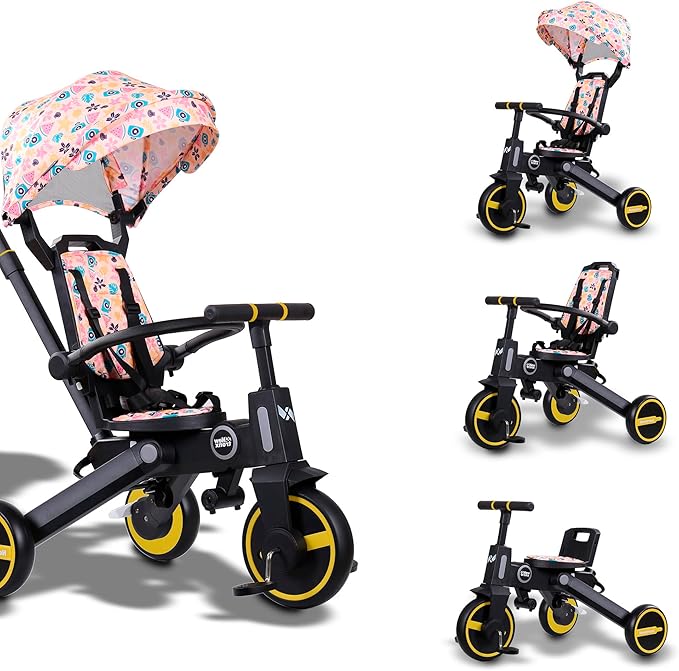 Adventure Pro Summer Edition - Foldable Tricycle for Toddlers-Big Canopy, Basket,Travel Backpack and Parent Bag - Toddler Tricycle for Ages 10 Months to 5 Years (Summer Pastel)
