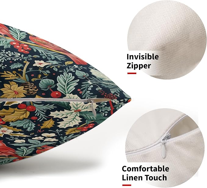 Christmas Lumbar Pillow Covers 12X20 Inch Cardinal Red Birds Berry Leaves Decorative Pillow Cases Set of 2 Xmas Winter Holiday Throw Pillows Farmhouse Home Decor for Sofa Couch Cushion Outdoor