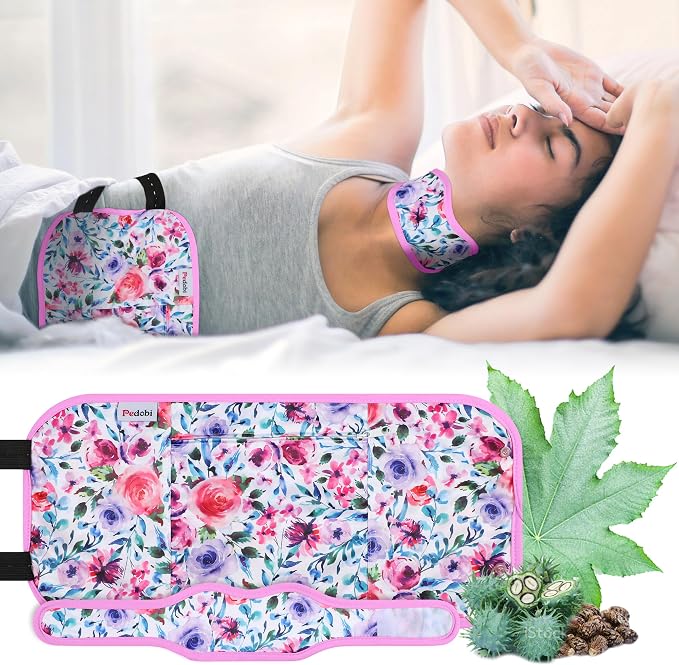 Reusable Castor Oil Pack Wrap for Liver Detox, Castor Oil Wrap for Stomach Less Mess, Elastic Strap Machine Washable Anti Oil Leak 2pcs，Flower