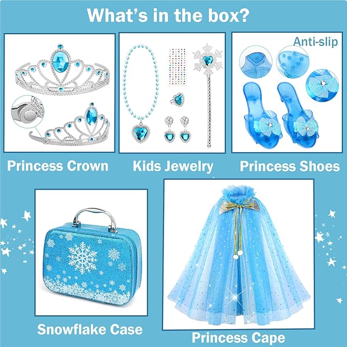 Heaning Princess Dress Up for Girls Costumes Accessories with Cape Christmas Birthday Gift Toys for 3-6 Year old Girl