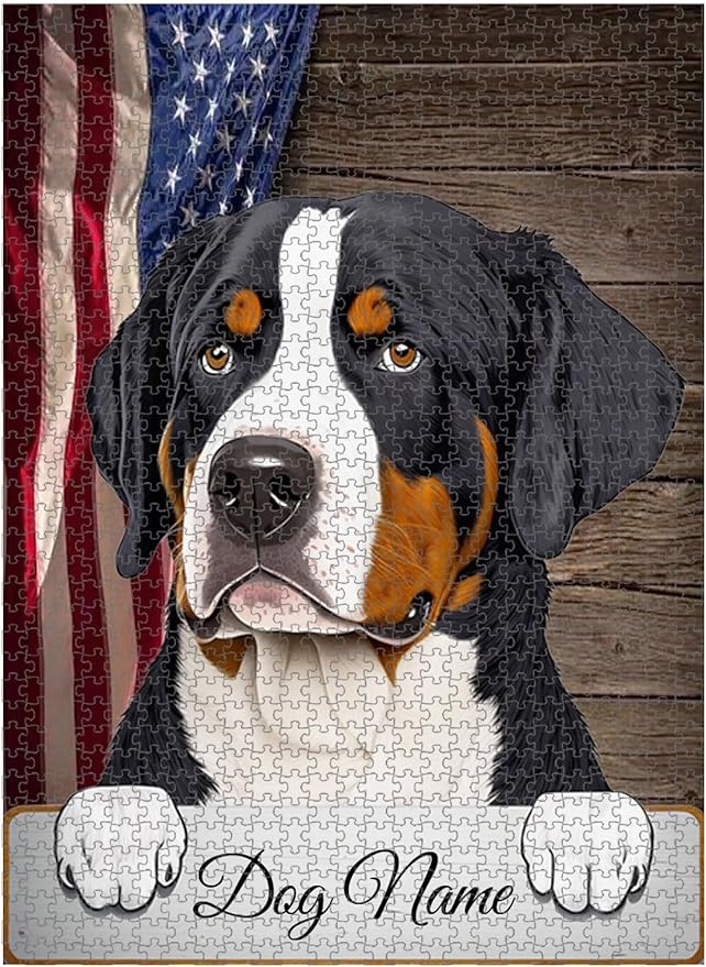 Custom Wooden Jigsaw Puzzles with Your Dog's Name on Great Swiss Mountain Art Print - 300 500 1000PCS Puzzles Game and Home Wall Decor