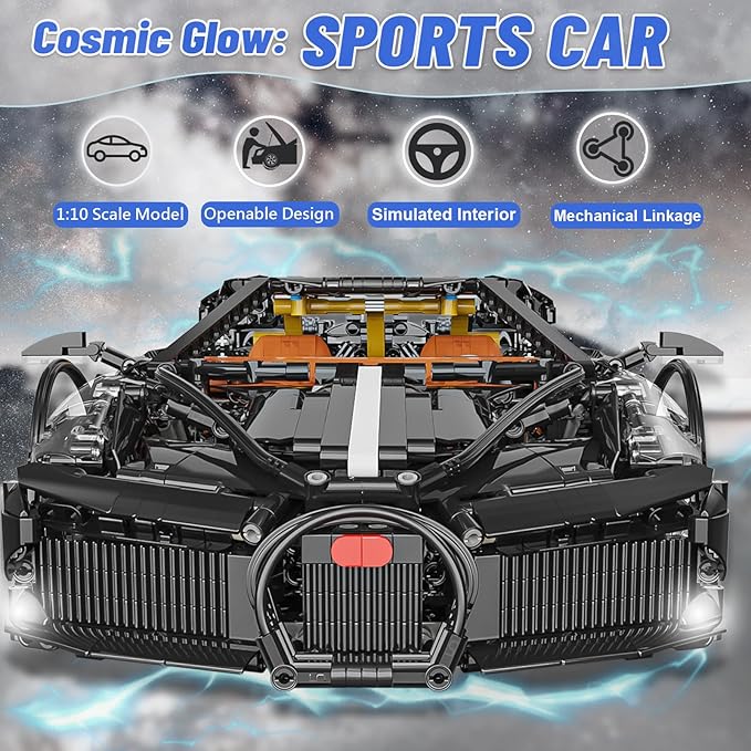 Sports Car Building Blocks Set for Adults, La Voiture Noire 1:10 Scale Race Car Model Building Toy Set Super Cars Display Model Collectible Set Gifts for Boys Teens Age 8+ (1949PCS)