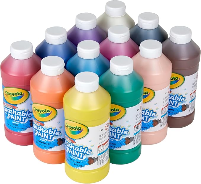 Crayola Washable Paint (12ct), Bulk Paint Set for Kids' Art Projects, 16 Oz, Nontoxic Craft Supplies, Teacher Classroom Must Haves, Ages 3, 4, 5 (Pack of 2)