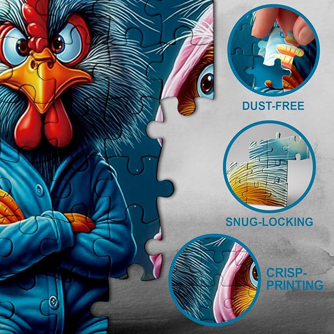 Funny Chick Art Puzzles for Adults 1000 Pieces, Fantasy Bird Chicken Aesthetic Jigsaw Puzzles, Magic Winter Stars Night Impossible Challenging Puzzle
