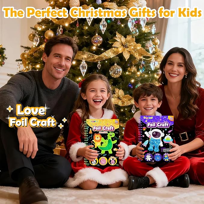 FUNNYB&G Foil Art Crafts for Kids Ages 4-8: Valentines Crafts for Kids 2026,Birthday Gift for Girls,Art and Crafts Supplies,Party Favors,Creative Toys for Girls Boys 4 5 6 7 8 9 Years Old (Dinosaur)