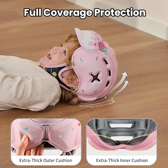 Baby Head Protector Baby Helmet for Crawling and Walking - No Bumps and Soft Safety Peak - Ultra Light and Adjustable Baby Head Protector Suitable for Babies 6-24 Months-Sweet