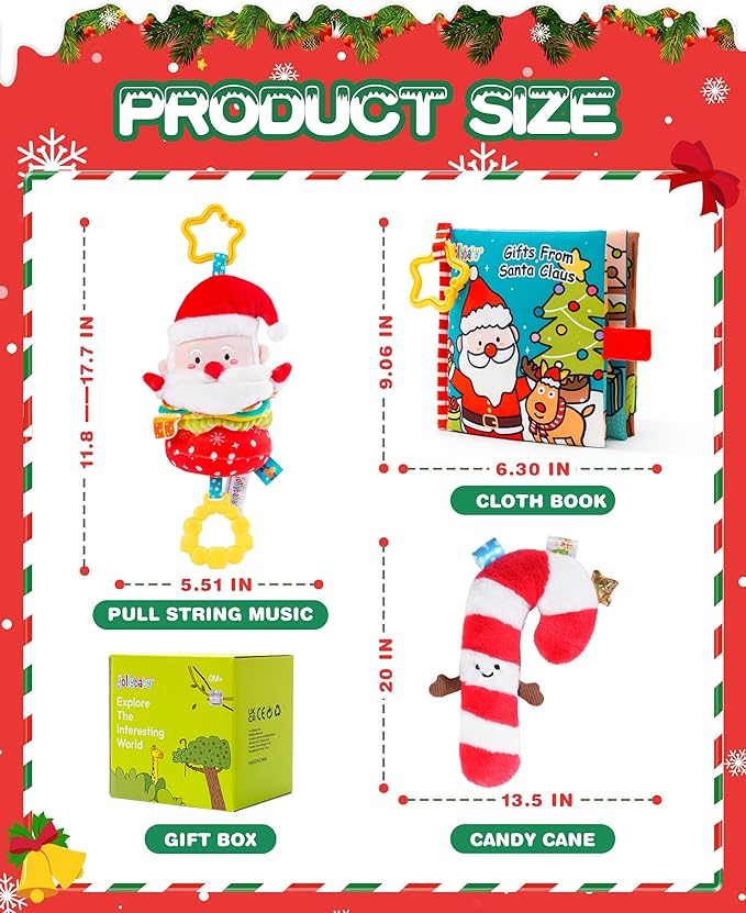 Jollybaby My Baby First Christmas Toys for Toddler 0-6-12-18-36 Months, Car Seat Stroller Crib Toy, Christmas Stocking/Socks Stuffers Gifts for Tummy Time Infants/Newborns Boy and Girl