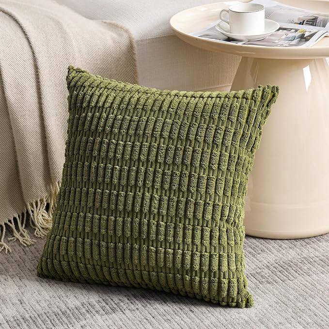 Fancy Homi 4 Packs Decorative Throw Pillow Covers for Living Room Couch Bed, Modern Farmhouse Boho Home Décor Accent Cushion Case, 18" x 18", Moss Green