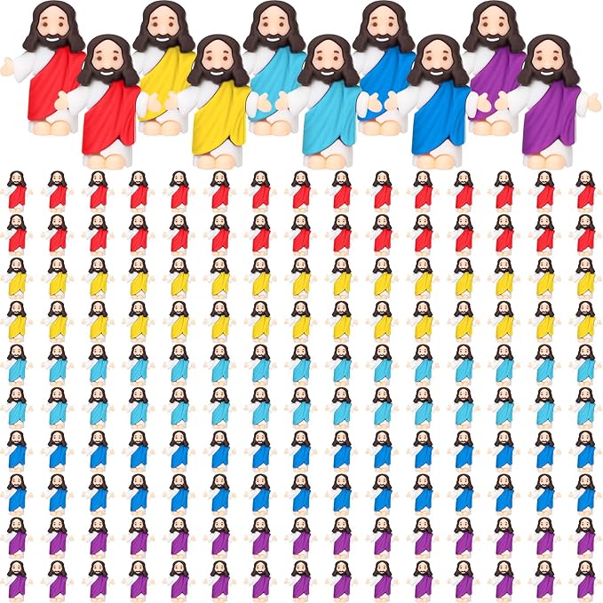 Barydat 150 Pcs Little Jesus Figures Baby Mini Jesus Figurines Bulk to Hide and Seek Tiny Miniature Christ Savior Figurine Toys Religious Gift for Easter Egg Stuffer Sunday School Baptism, Multicolor