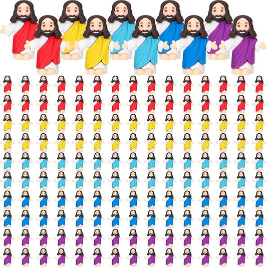 Barydat 150 Pcs Little Jesus Figures Baby Mini Jesus Figurines Bulk to Hide and Seek Tiny Miniature Christ Savior Figurine Toys Religious Gift for Easter Egg Stuffer Sunday School Baptism, Multicolor