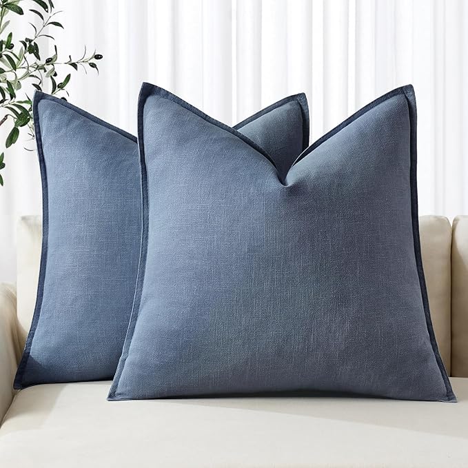 MIULEE Decorative Linen Pillow Covers 18x18 Inch Blue Ashes | Boho Farmhouse Neutral Couch Throw Pillows for Bed, Pack of 2 Accent Coastal Modern Pillowcases, Sofa Livingroom Home Decor