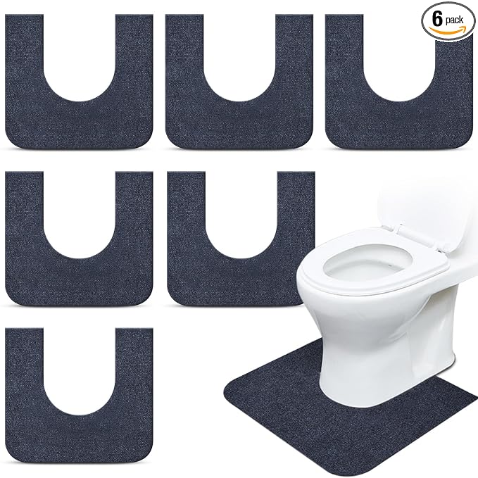 Drydiet 6 Pack Toilet Mat Round Commode Potty Training Urinal Mats Rubber Toilet Training Rug Pads Absorbent Rugs U Shaped Urinal Floor Mats for Bathroom Restroom, Gray (Classic Style)