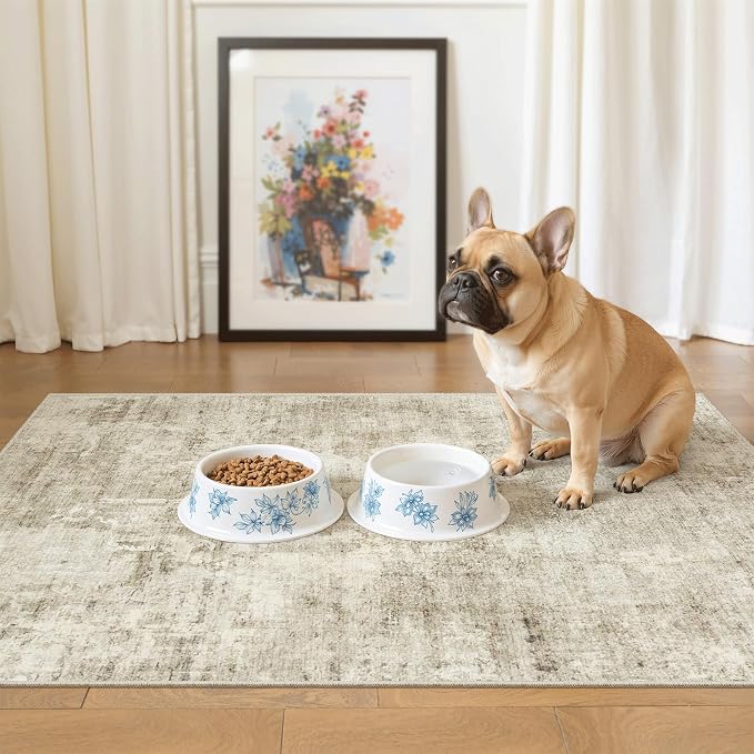 Soalmost 2x3 Abstract Washable Rugs for Kitchen, Small Area Rug Beige/Gray | Non-Slip Vintage Low Pile Throw Door Mat For Bathroom Entryway Laundry Room, Stain Resistant Indoor Entrance Floor Carpet