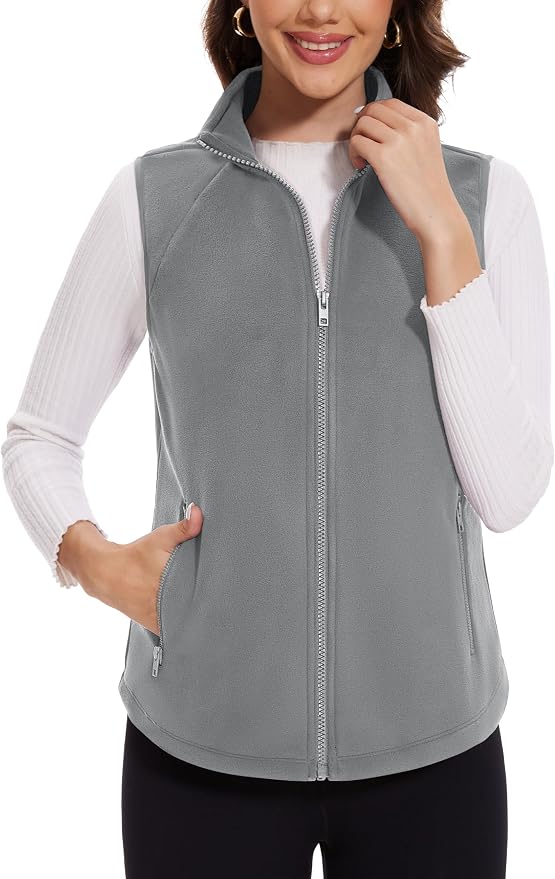 MAGCOMSEN Women's Fleece Vest with Zipper Pockets Zip Up Sleeveless Jackets Lightweight Soft Warm Polar Vest Outerwear