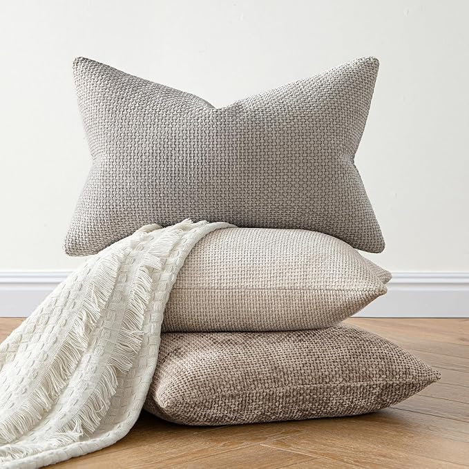 MIULEE Decorative Couch Throw Pillow Covers 18x18 Inch Light Khaki 2 Pack | Modern Boho Accent, Soft Chenille Pillow Covers, Farmhouse Cushion Cases for Home Decor Bed Sofa Living Room