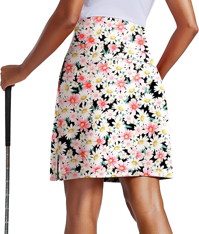 PINSPARK 20" Skorts for Woman Knee Length UPF 50+ Golf Skirts | 4 Pockets, Built-in Shorts, High Waisted, Split Hem, Silky-smooth, Moisture-wicking, for Golf Athletic Tennis Workout Casual