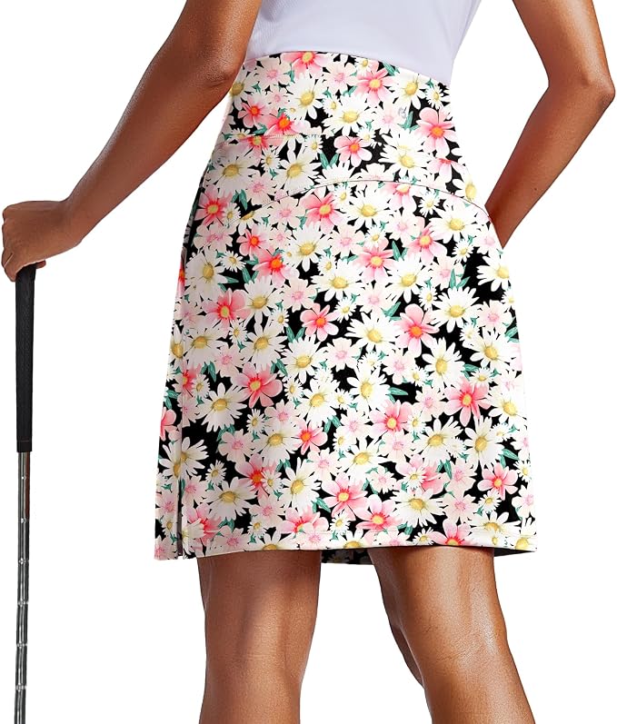 PINSPARK 20" Skorts for Woman Knee Length UPF 50+ Golf Skirts | 4 Pockets, Built-in Shorts, High Waisted, Split Hem, Silky-smooth, Moisture-wicking, for Golf Athletic Tennis Workout Casual
