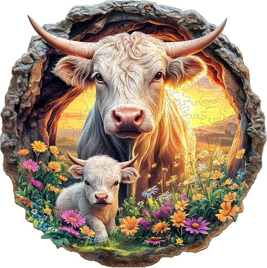 Wooden Puzzles for Adults - Cattle Family Wooden Jigsaw Puzzle, Unique Animal Shaped Wood Puzzles Adult, Christmas Birthday Gifts for Friends/Family, Home Decor 8.5 * 8.5in 100pcs