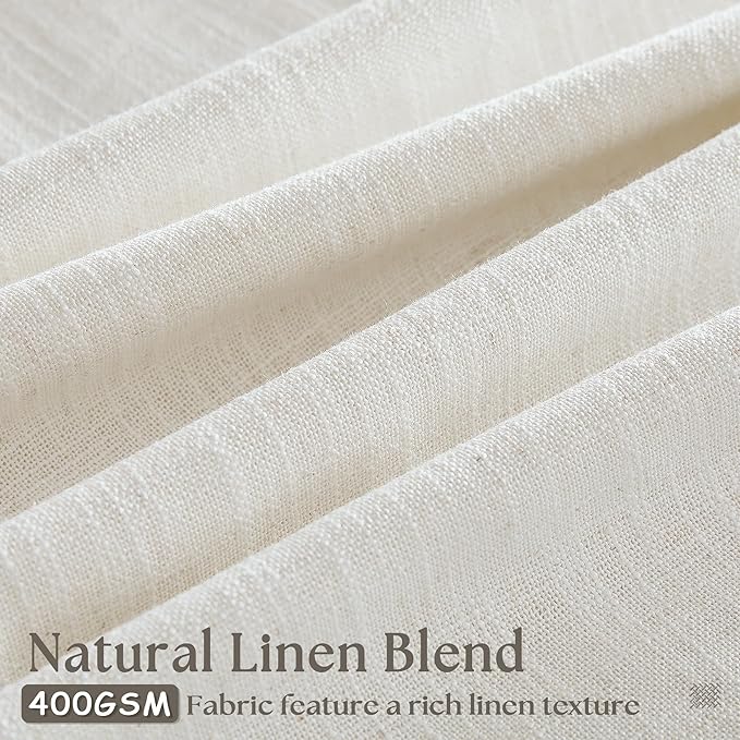 Extra Wide Pinch Pleat Linen Curtains 108 Inches Long for Living Room Sliding Glass Door 100 Inch Wide Semi Sheer Curtain Cream Ivory Pleated Drape Hooks Rings 100x108 Large Window Curtain 1 Panel