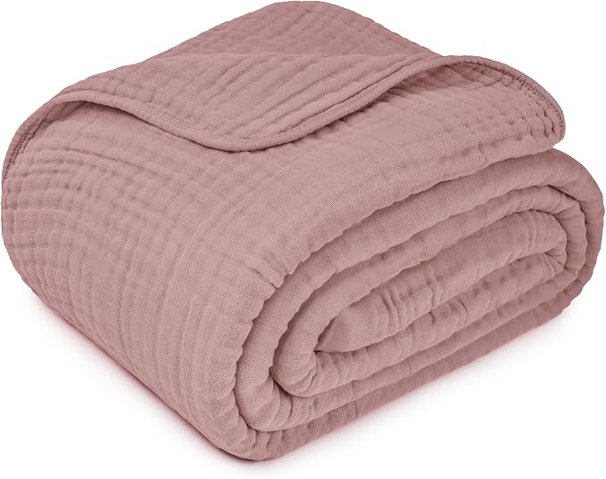 Comfy Cubs Adult Muslin Blanket 90x90” Queen Swaddle Blankets, Mauve | 6 Layer Soft, Breathable & Lightweight Muslin Adult Blanket - Machine Washable & Designed in the US Bedding for All Seasons