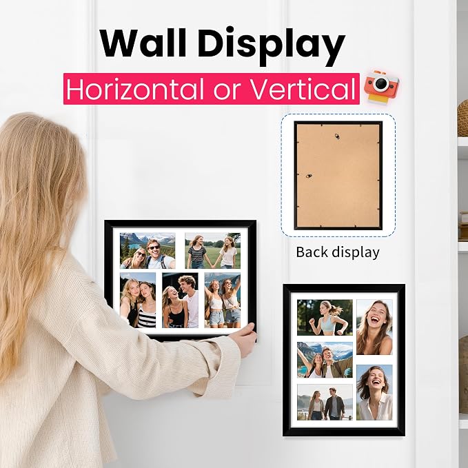 FIXSMITH 11x14 Picture Frames Collage Wall Decor, Display 5 Pcs 4x6 Photos with Mat or 1 Pack 11x14 Poster without Mat, 4x6 Multiple Picture Frames, Family Collage Picture Frame, 2 Pack Black Frames