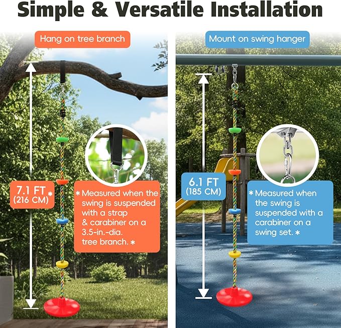 ZNCMRR Rope Swing for Tree Disc Swings Tree Swing for Kids Single Disc Seat and Climbing Rope for Kids Heavy Duty Swing Set for Backyard Playground Accessories Swingset Accessories Outdoor(Red)