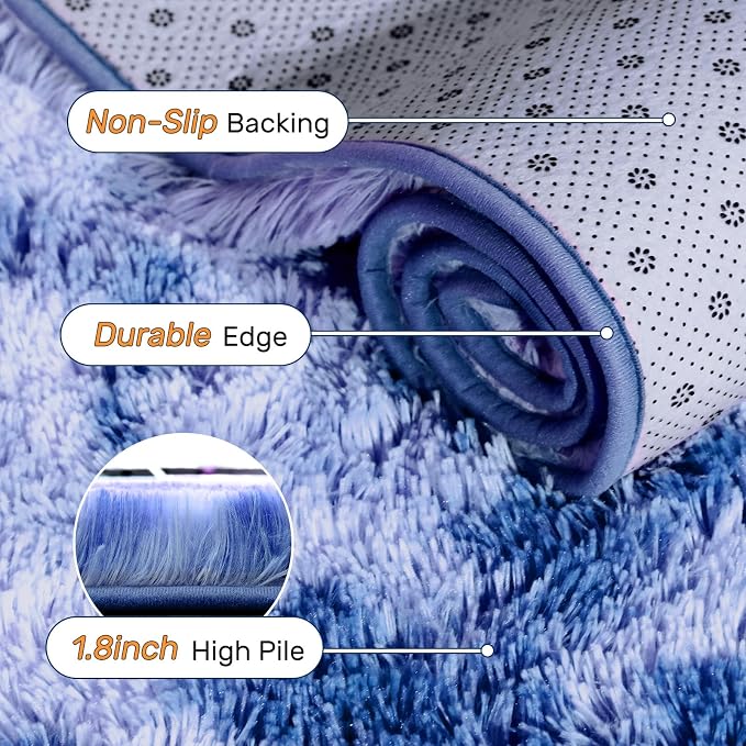 5x7 ft Fuzzy Rug for Living Room Soft Fluffy Blue White Bedroom Area Rugs Non-Slip Shaggy Carpet for Nursery Kids PlayRoom Dorm Office Indoor Modern Plush Carpets