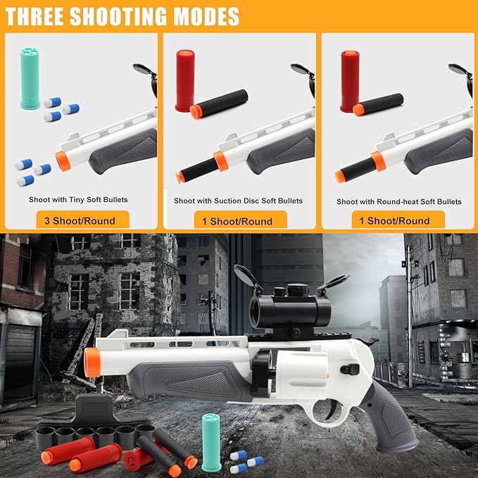 Toy Revolver Gun Toys for 8 9 10 11 12 13+ Year Old Boys Kids, Sports & Outdoor Play Toys Shotgun with Dart Bullet Holder & Scope, Play Toy Guns for Boys 8-13, Gifts for Birthday Halloween