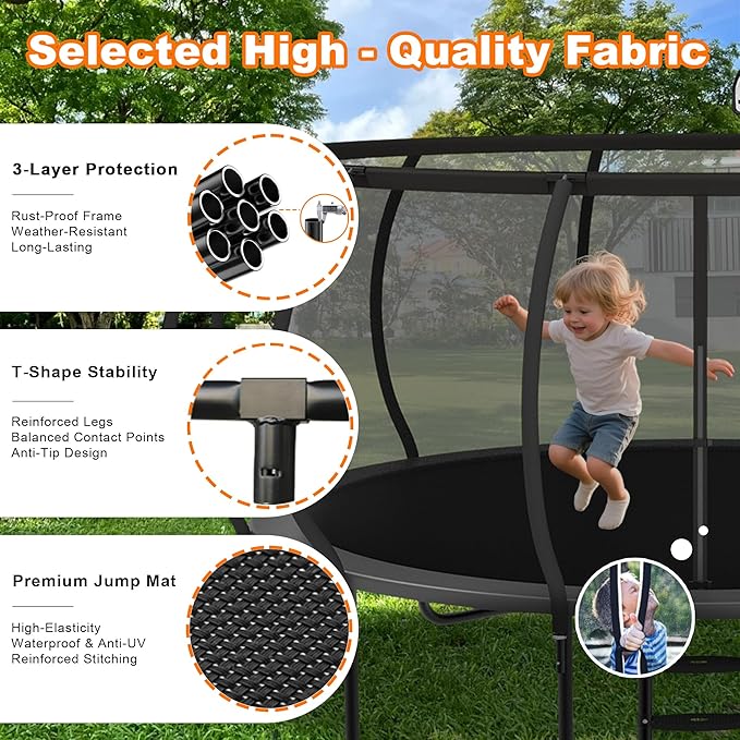 DeepRoar 2026 Upgraded 8/10/12/14/15/16FT Pumpkin Tranpoline for Kids, Heavy Duty 1500LBS Outdoor Tranpoline Set with Basketball Hoop, Light, Sprinkler & Socks, Recreational Trampolings, ASTM Approved