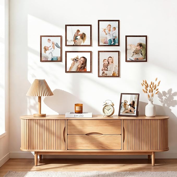 PEALSN 8x10 Picture Frame Set of 6, Brown Picture Frames with HD Plexiglass,Wall Gallery Photo Frames for Wall Mounting or Tabletop Display, Brown Woodgrain
