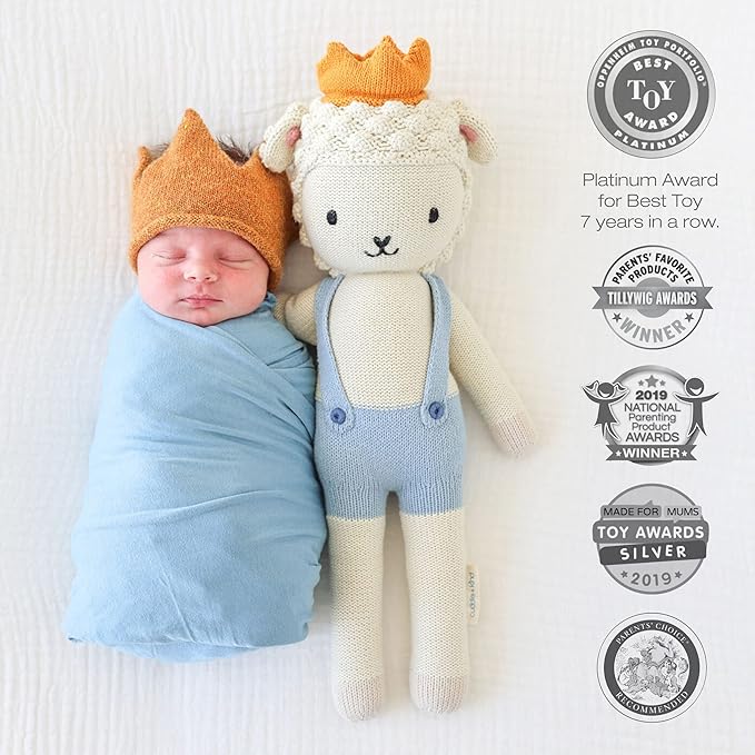 cuddle + kind Sebastian The Lamb Little 13" Hand-Knit Doll – 1 Doll = 10 Meals, Fair Trade, Heirloom Quality, Handcrafted in Peru, 100% Cotton Yarn