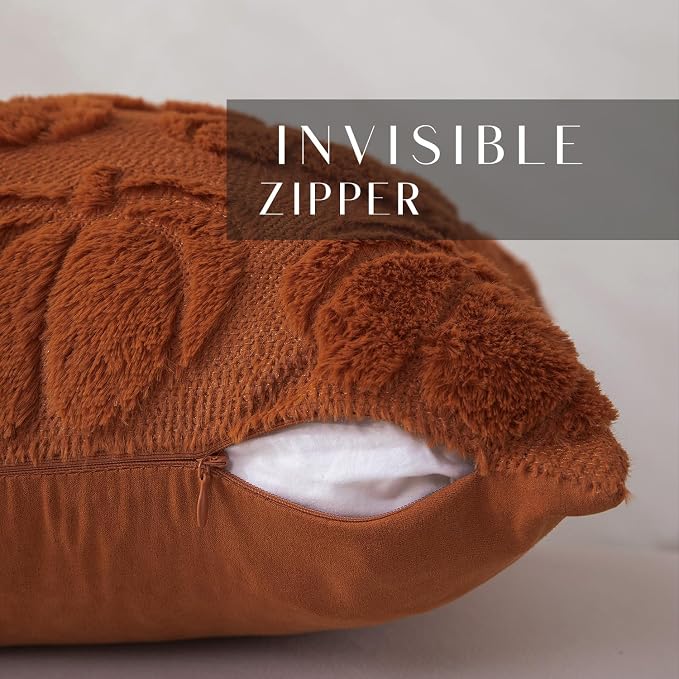 DFXSZ Fall Pillow Covers 16x16 2Pcs Rust Pumpkin Fall Decorations for Home | Fall decor Set of 2 Throw Pillow Cases Soft Plush Faux Fur Wool Couch Cushion for Chair Sofa Bedroom Living Room Home Decor
