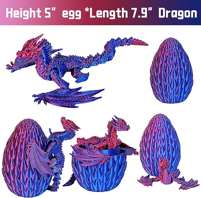 3D Printed Dragon,Flying Mystery Eggs Easter Articulated,3D Printed Crystal with Wings,3D Eggs with Dragon Inside,Adults Fidget Toys for Autism ADHD