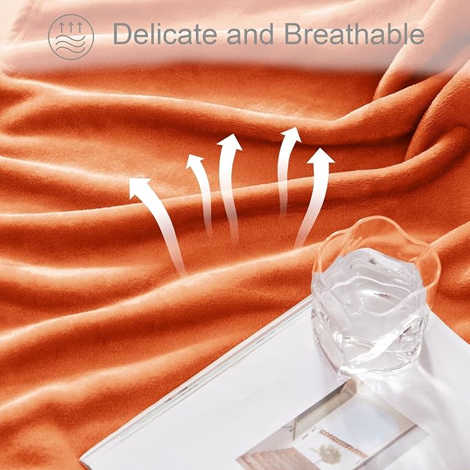 Exclusivo Mezcla Soft Fleece Blanket Queen Size for Bed, Burnt Orange | 90x90 Inches, Double-Sided Brushed Flannel, Lightweight Plush Cozy Blanket for Home Decor, All Season, Machine Washable