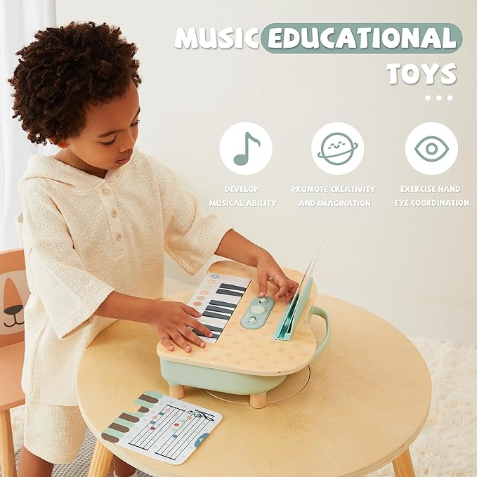 Wooden Baby Piano，18 Keys Digital Piano for Toddler ，Musical Toy Gift for Boys and Girls Over 2+