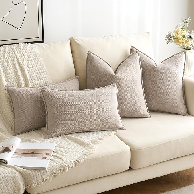 MIULEE Pack of 2 Beige Euro Shams Chenille Pillow Covers 24x24 Inch | Decorative Soft Couch Throw Pillows,Farmhouse Cushion Covers,Elegant Design for Sofa,Bed,Living Room,Summer Decor