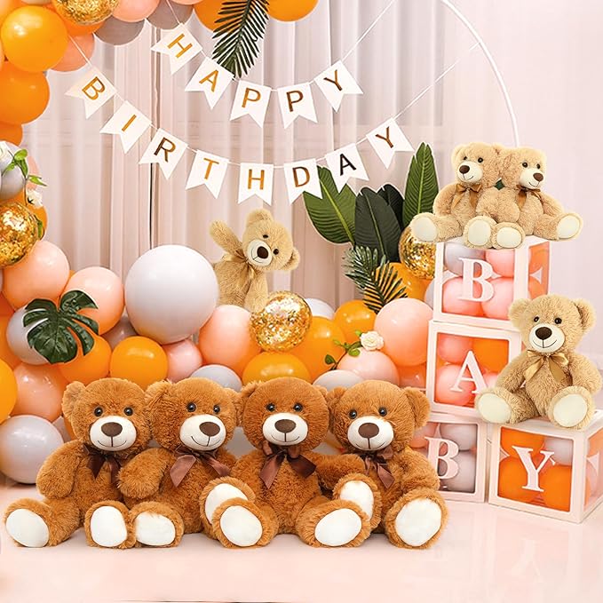 MorisMos Teddy Bears Bulk 12 Packs Stuffed Animals 14" for Baby Shower, Valentine's, Wedding Party - Light & Dark Brown
