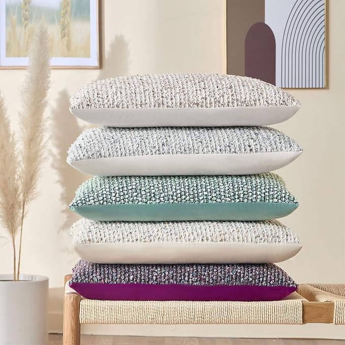 Allorry Soft Wool Decorative Throw Pillow Covers 20x20 Blue SY011C20 | Cozy Soft Touch,Neutral Textured Boho Cushion Covers for Modern Farmhouse Sofa Bedroom Living Room Decor