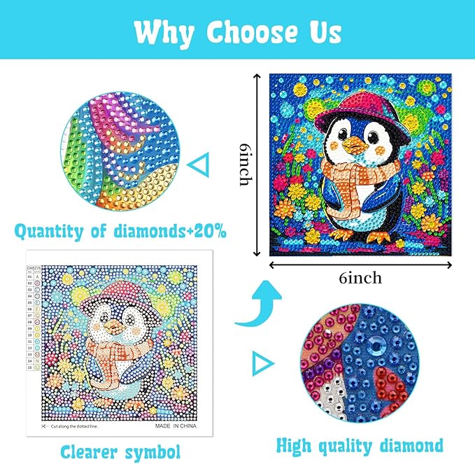 Libfx Diamond Art Kits for Kids 4 PCS Diamond Art for Girls Boys Beginners Arts and Crafts for Kids Ages 8-12 (Cartoon Cat-Penguin)